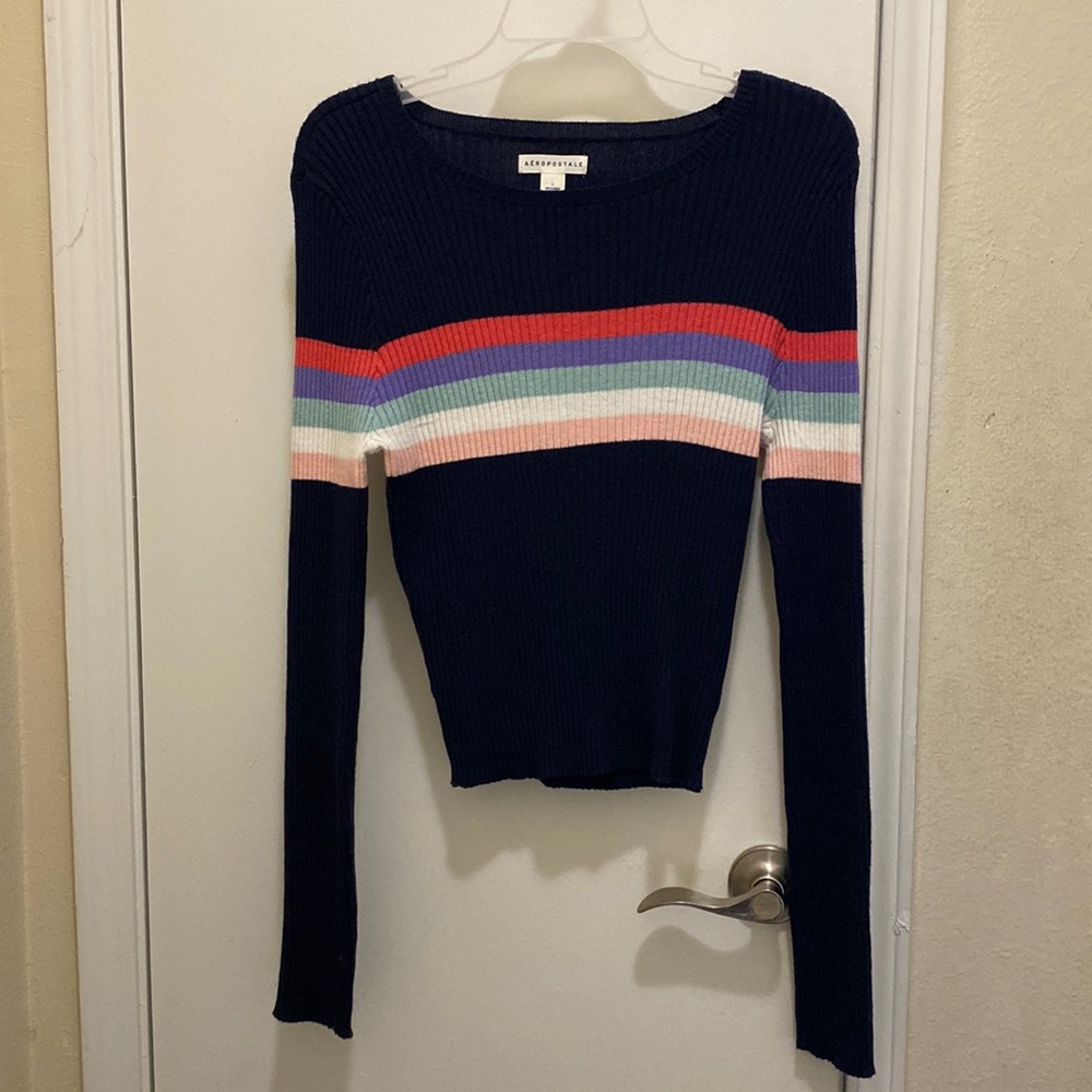 Navy blue long sleeve sweater blouse